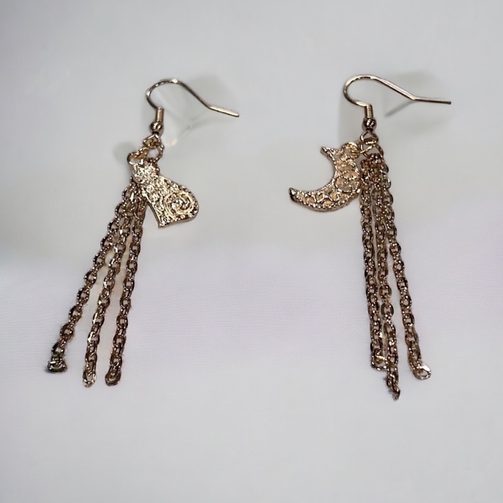 Handmade Celestial Cat and Moon Etched Earrings